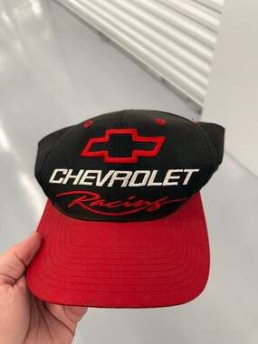 Vintage Chevrolet Racing NASCAR Snapback Hat Black Red Two Tone Cap